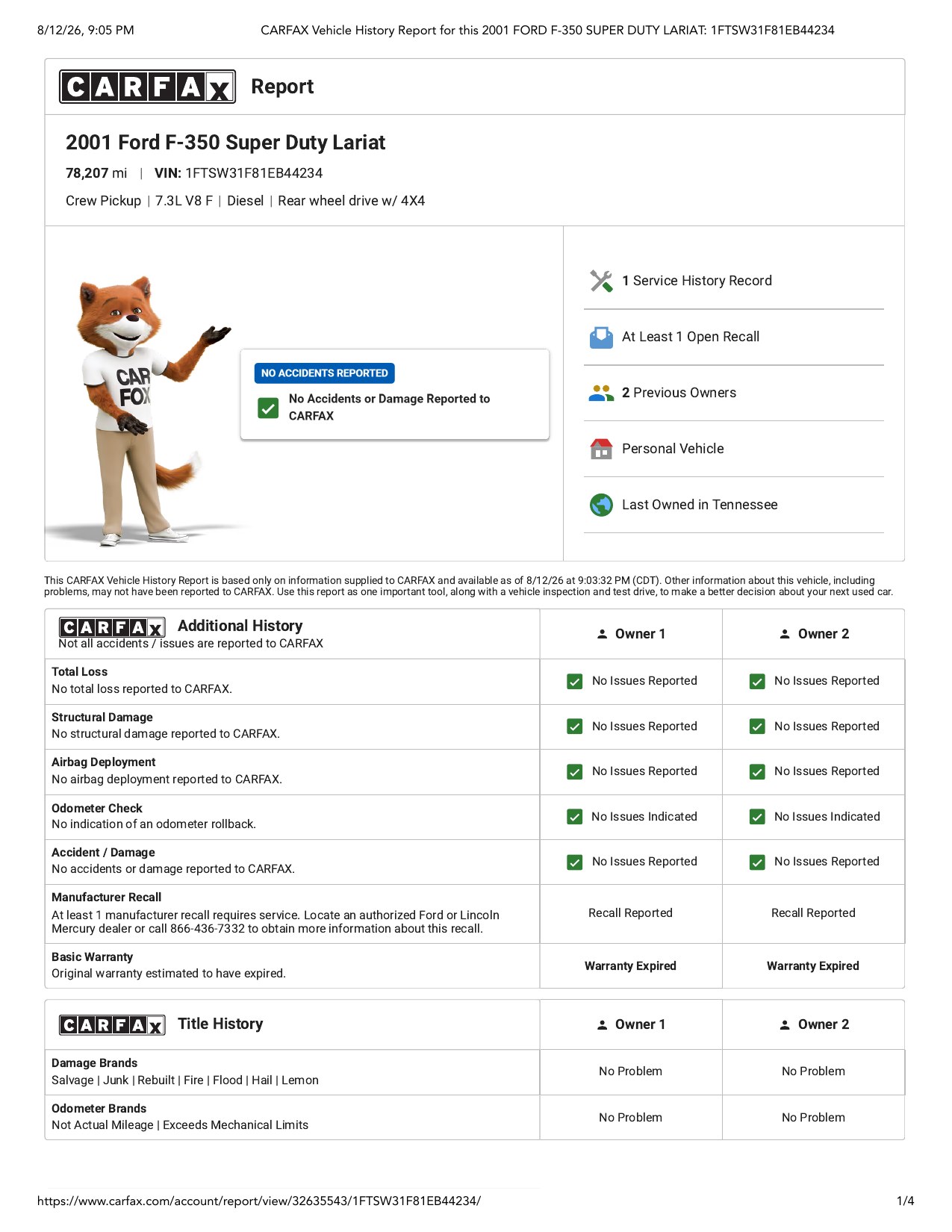 CARFAX report page 1
