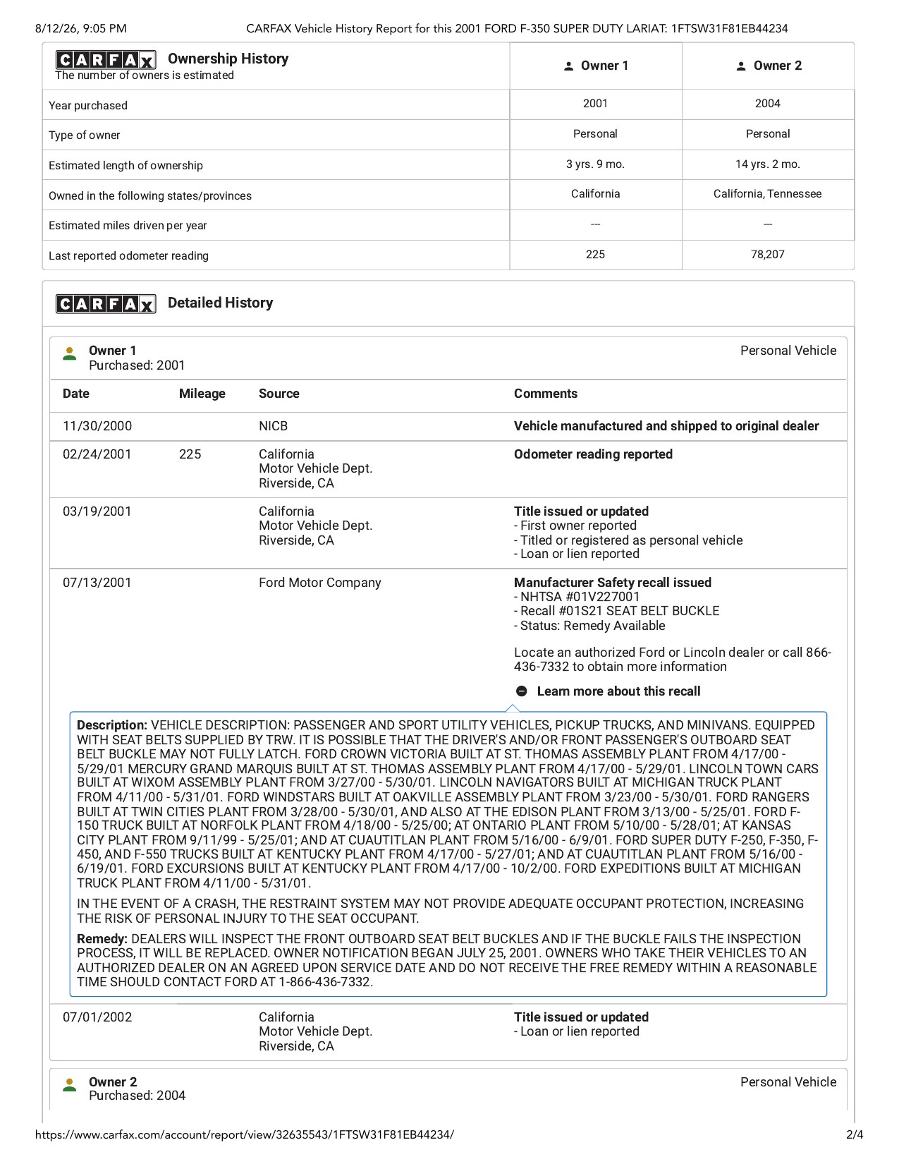 CARFAX report page 2
